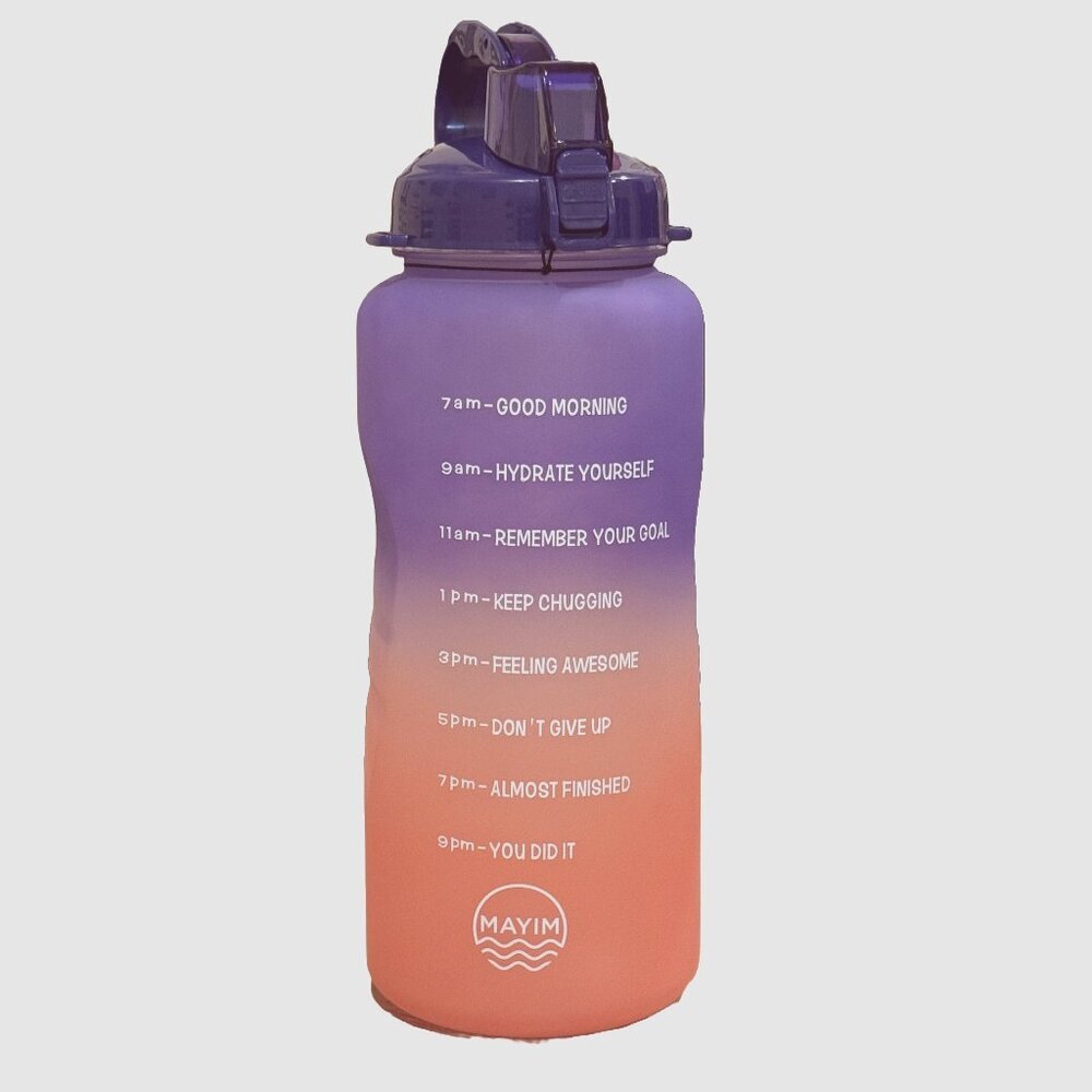NWT Mayim Motivational Sports Water Bottle Orange and  Purple w/ Handle 64oz